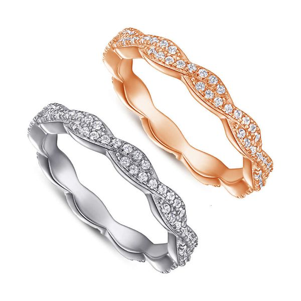 Designer para mulheres japonesas e coreanas joias criativas novo produto S925 anel de prata torce amor eterno cheio de diamante anel feminino de corpo inteiro