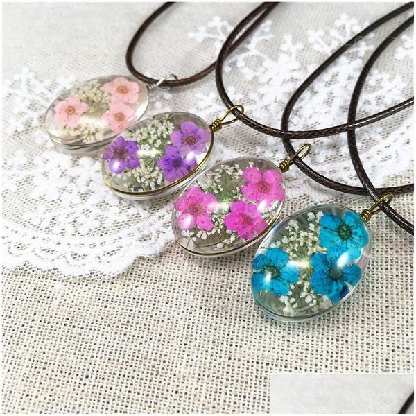 Collane con ciondolo Collane di fiori secchi naturali Collane Pendenti Fatti a mano Catena in pelle di alta qualità Collana lunga Donna Boho Drop D Dhfsz