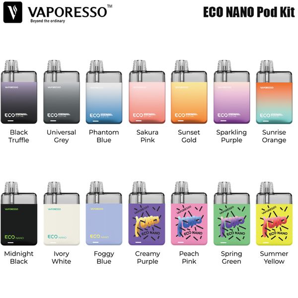 Vaporesso ECO Nano Kit 0,8 Ohm Pod 6 ml Kartusche 1000 mAh Eingebauter Akku Elektronische Zigarette Typ C MTL Vape Kit Authentisch