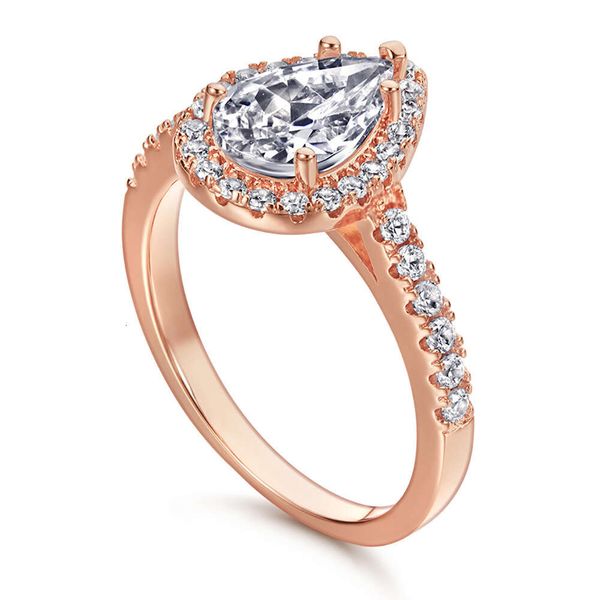 Anel de designer personalizado moda s925 anel de prata esterlina estilo europeu e americano feminino forma de gota de água simulação anel de diamante presente