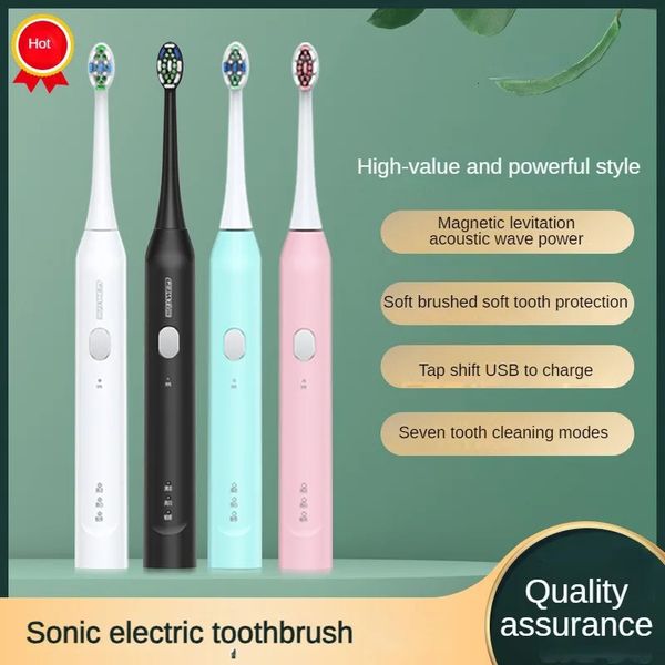 Escova de dentes Sonic Escova de dentes elétrica Oral Care Adulto IPX7 à prova d'água Branqueamento de dentes USB Carregamento rápido Soft 7 modos Conjunto de viagem em casa 600mAh 231205