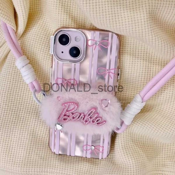 Capas de telefone celular Miniso Nova Barbie Coreana 3D Plush Silicone Phone Cases para Iphone 15 14 12 13 Pro Max 11 X Xr 7 8 Plus Y2K Girl Christmas Gift J231206