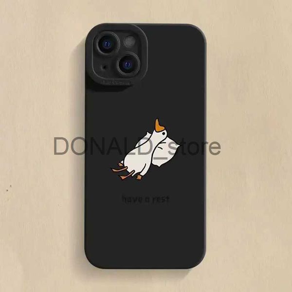 Capas de telefone celular Capa de telefone minimalista dos desenhos animados para iPhone 15 14 13 12 11 Pro Max X XR XS Max 7 8 15 Plus SE 2020 Pato à prova de choque capa traseira macia J231206