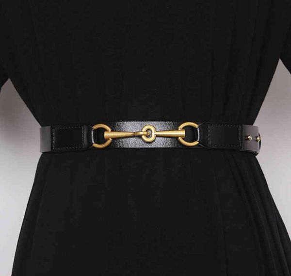 Cinturones Nuevo cinturón simple y versátil para mujer decoración de hebilla de caballo con falda Jeans cinturón de cuero de vaca sello de cintura 5732424