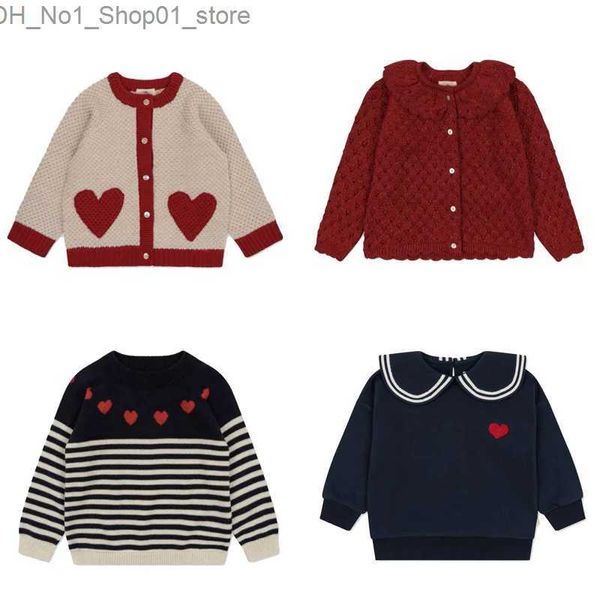 Cardigan KS Maglioni per bambini 2023 Nuove ragazze invernali Cute Heart Print Cardigan in maglia Baby Child Cotton Outwear Top Abbigliamento Q231206