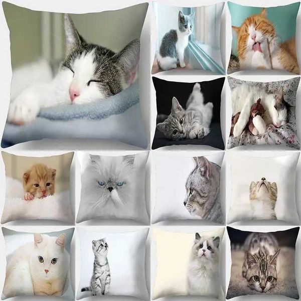 Yastık/dekoratif 45x45cm sevimli kedi baskı dekoratif yastıklar kasa polyester yastık kapağı atma kanepe oturma odası kapağı