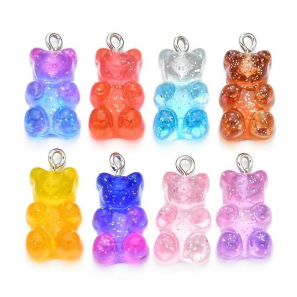 100 Stück süße Gummibärchen-Charms aus Harz mit flacher Rückseite, Halsketten-Anhänger, Ohrring-Charms für DIY-Dekoration, 11, 23 mm, 265 g