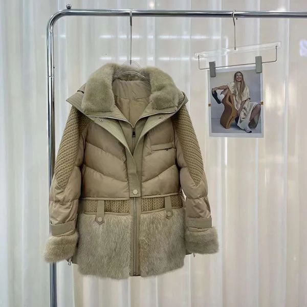 Damen Daunenparkas Herrenwesten Winterjacke Frauen mit echtem Nerzpelzmantel Kragen Weiße Gans weiblich lose Kapuze echtes Schaffell Lederoberbekleidung 231206