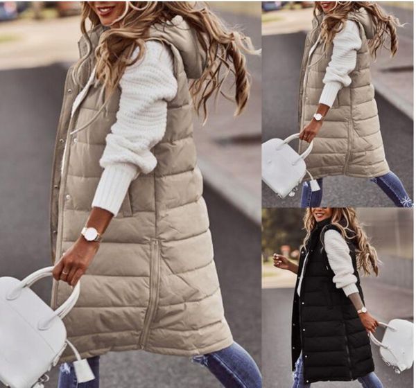 Inverno novas mulheres casuais longos coletes brancos com capuz singlebreasted midi motocicleta algodão acolchoado colete de grandes dimensões elegante streetwear cardigan casaco quente jaqueta 4xl5xl