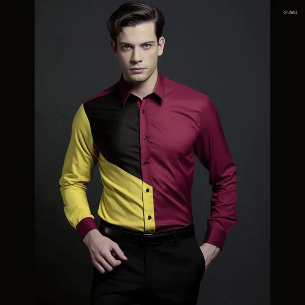 Erkekler Sıradan Gömlek Erkekler Sonbahar Giysileri Patchwork Renkli Elbise Lüks Tasarımcı Goodicos Maskulino Sosyal İş Gömlek Erkek Sokak Giyim