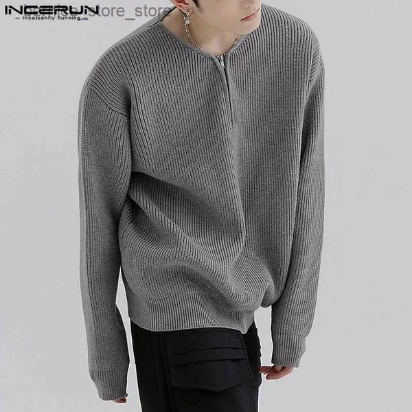 Herrenpullover, koreanischer Stil, lässig, einfacher Stil, Tops, Herren, lässig, All-Match-Pullover, Mode, Party, heißer Verkauf, solide Semi-Zip-Pullover, S-5XL, Q231206