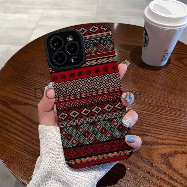 Capas de telefone celular Sacos de noite Vintage Burlap Pattern Phone Case para iPhone 14 13 12 11 Pro Max X XR XS 7 8Plus Colorrful Camera Protection Silicone Cover Case J231216