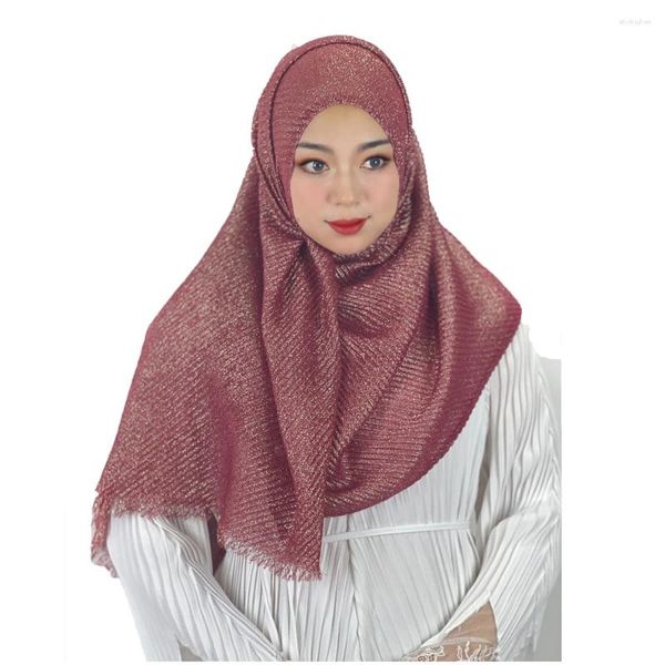 Etnik Giyim Müslüman Kadınlar Glitter Hicam Pileli Uzun Eşarp Şallı Accanları kırışmış kırışıklık parlak baş sargısı büyük İslam çaldı Moda 190