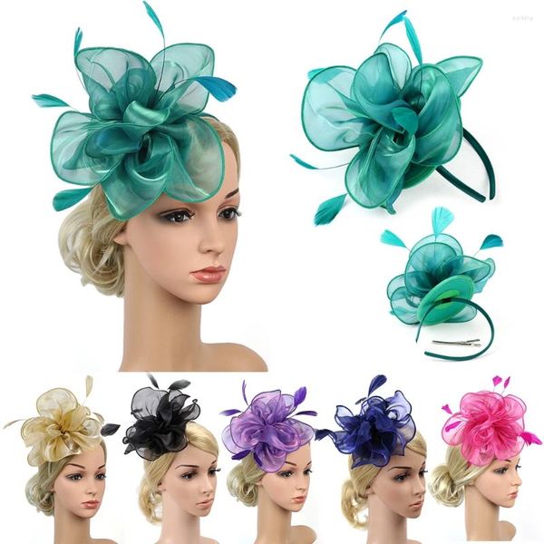 Grampos de cabelo feminino retro pena flor peruca chapéu acessórios de casamento moda artesanal malha bandana cartão festa headdress