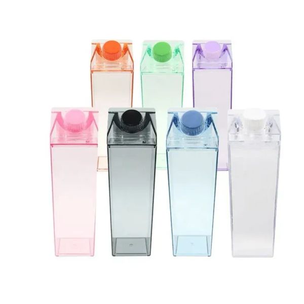 500 ml Milchbox Kunststoff Milchkarton Acryl Wasserflasche Klare transparente quadratische Saftflaschen für Outdoor-Sportreisen BPA-frei Neu FY5230 1206