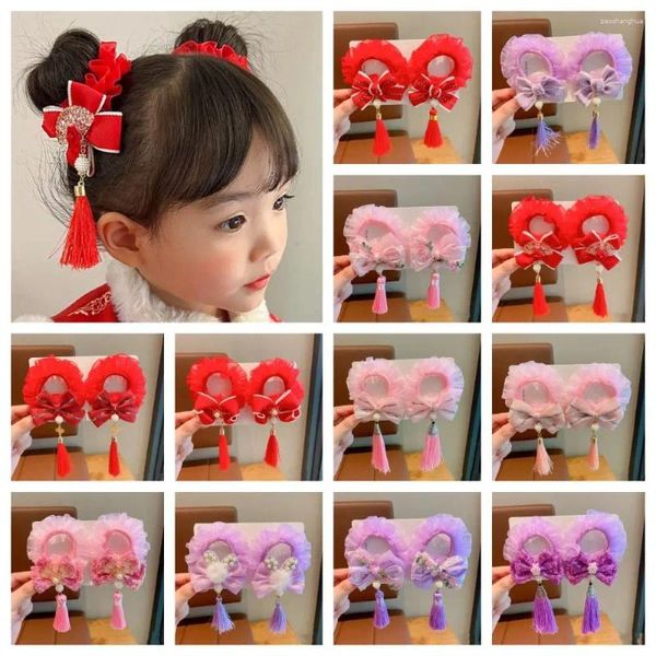 Accesorios para el cabello Perla Niños Cuerda roja Bola de pelo Borla Arco Sombreros antiguos Tang Traje Clip Año chino