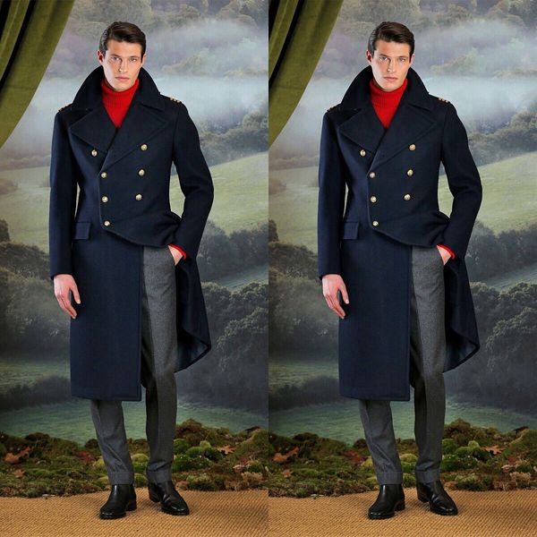 Мужское темно-синее классическое осеннее пальто, длинная куртка, тяжелое двубортное свадебное пальто, смокинги