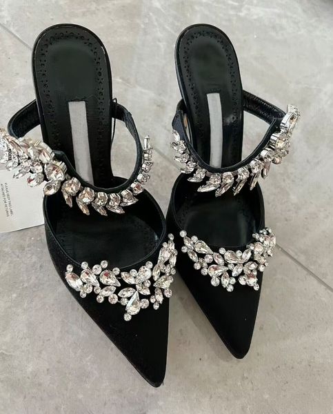 Vendita all'ingrosso donne eleganti Lurum sandali in raso scarpe muli impreziositi da cristalli Lady tacchi alti matrimonio, festa, abito, pantofole da sera Lady Big Size43 con scatola