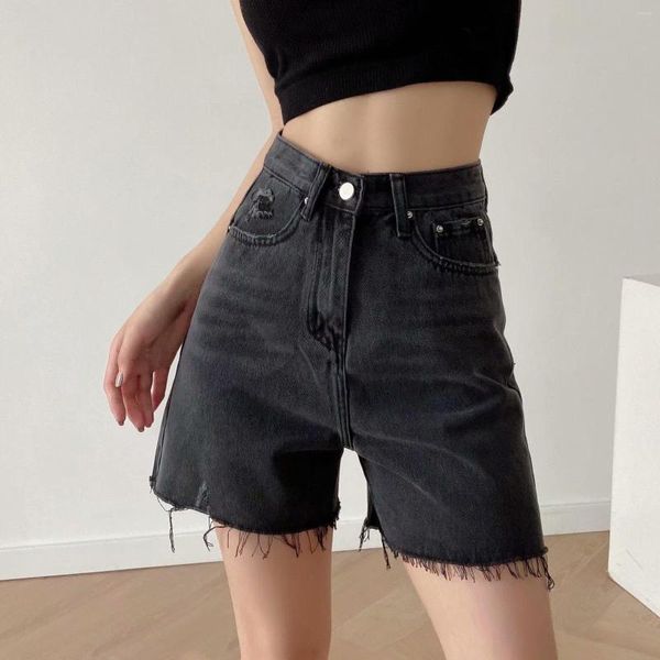 Damenjeans BM American Style High Waist Frayed Hole Amoi Denim Pants