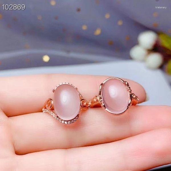 Cluster-Ringe, exquisiter rosafarbener Rosenquarz-Ring für Frauen, Silberschmuck, natürlicher Edelstein, weiche Farbe, Geburtstagsgeschenk, glücklicher Geburtsstein