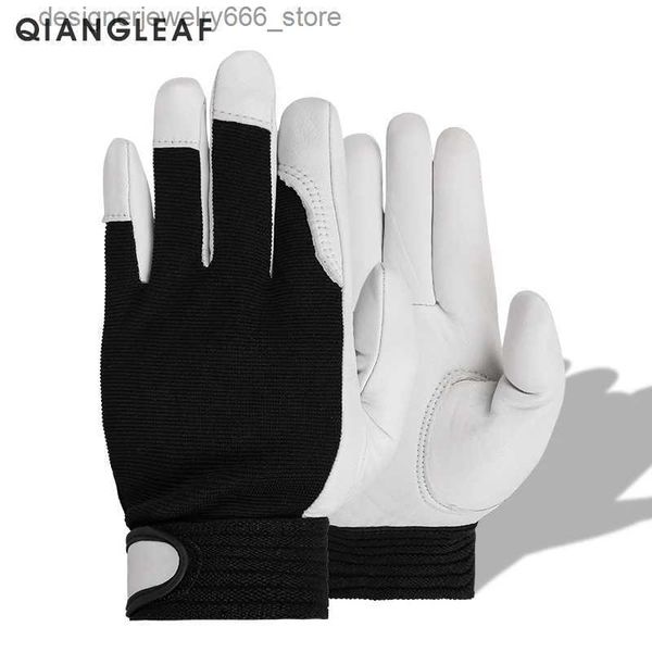 Fünf-Finger-Handschuhe QIANGLEAF Schaffell-Leder-Sport-Fahrer-Mechaniker-Arbeitshandschuh Industrielle Sicherheitshandschuhe Schutzgroßhandel Herren-Handschuh 508MY Q231206