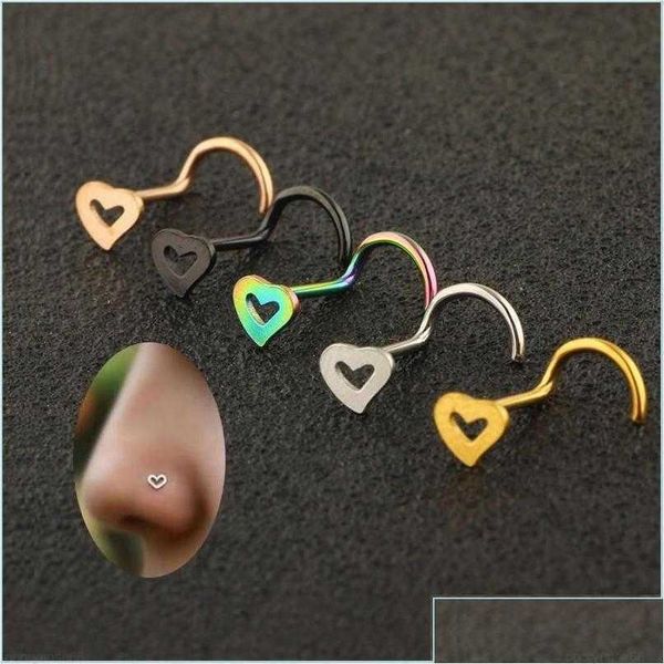 Anelli da naso Borchie Anelli da naso Borchie Moda Acciaio inossidabile a forma di cuore Ganci multicolori Piercing Body piercing Gioielli Consegna a goccia Dhkju