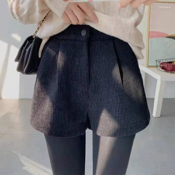 Shorts femininos 2023 veludo carga outono inverno cintura alta perna larga casual vintage calças femininas moda coreana