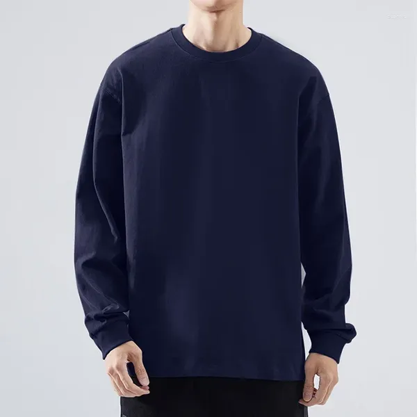 Erkek Tişörtleri Ceket Hoodie Bahar Sonbahar Uzun Kollu Damla T-Shirt Yuvarlak Boyun Kore Gevşek Gençlik Katı Pamuk Ceket