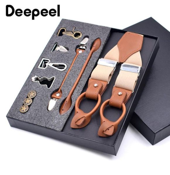 Deepeel 1 conjunto 35x125cm suspensórios masculinos de negócios multiset terno 36 clipes diy pulseira de couro genuíno para presente4452375