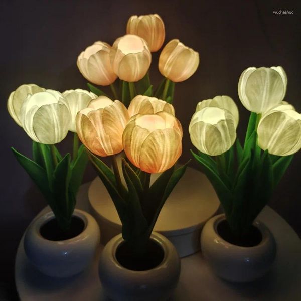 Lâmpadas de mesa LED Tulip Night Light Flower Simulação Lâmpada Atmosfera Bouquet Cabeceira para Quarto Decoração de Casa