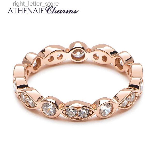 Кольцо-пасьянс ATHENAIE, стерлинговое серебро 925 пробы, прозрачный CZ, простые сверкающие штабелируемые кольца для женщин, свадебные ювелирные изделия для помолвки, цвет розового золота YQ231207