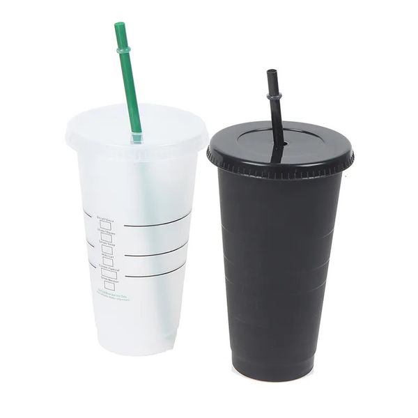 Tumblers 1 PCS Food Grade PP Plástico Bebida Mudança Cor Canecas de Palha com Tampa Tumbler Matte Coffe Garrafa Copo 231207