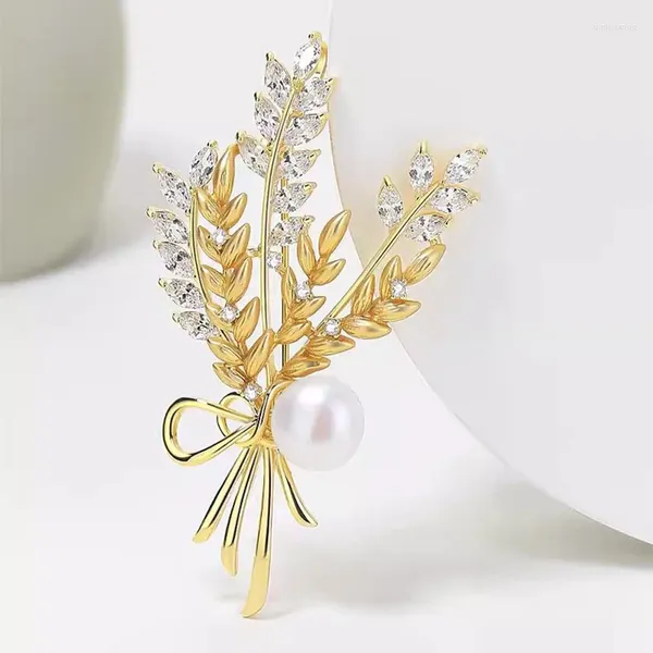 Broches de luxo cristal trigo orelha broche para mulheres homens terno colar etiqueta lenço de seda fivela autum planta pino festa de casamento jóias diárias