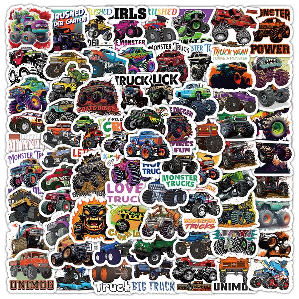 103 Stück coole Monster Truck DIY Graffiti wasserdichte PVC-Aufkleber-Set für Kühlschrank, Auto, Koffer, Laptop, Notebook, Tasse, Telefon, Schreibtisch, Fahrrad, Skateboard, Hülle.