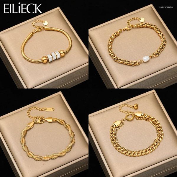 Link Armbänder EILIECK 316L Edelstahl Gold Farbe Wasserdichte Armband Für Frauen Mädchen Mode Handgelenk Kette Armreifen Schmuck Urlaub Geschenke