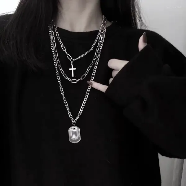 Anhänger Halsketten U-Magical Punk Persönlichkeit 3 Layered Kreuz Münze Halskette Für Frauen Legierung Unisex Verbundene Kette Mode Weibliche schmuck