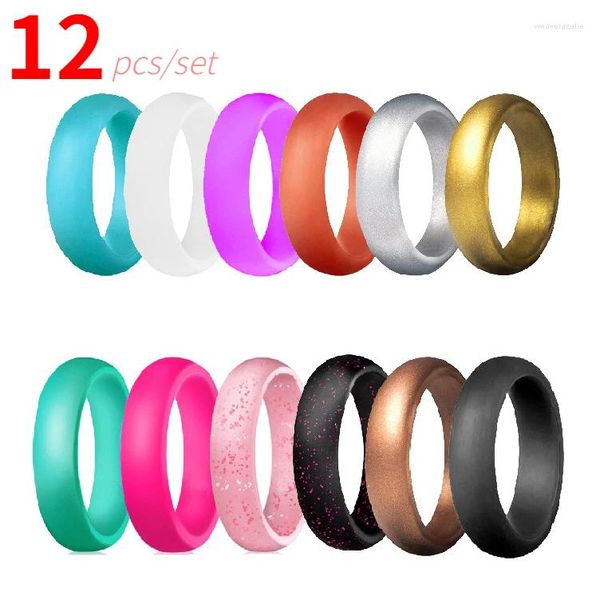 Anéis de cluster 12 pçs / set moda esportes anel de silicone para mulheres faixas de borracha de casamento hipoalergênico flexível yoga dedo