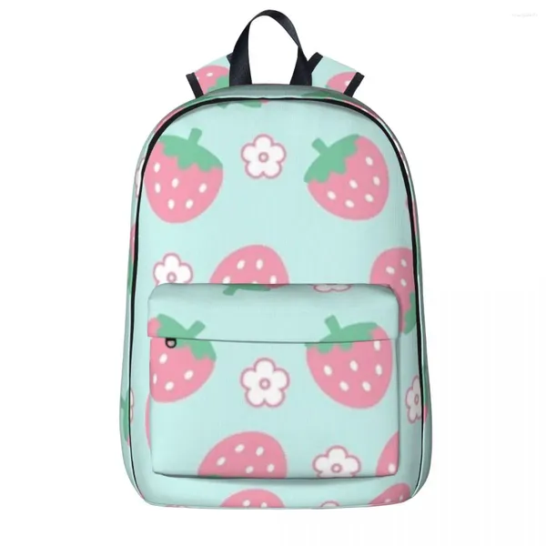 Zaino fragole fiori rosa menta Kawaii carino pastello zaini estetici borsa da scuola per studenti borsa a tracolla per laptop da viaggio