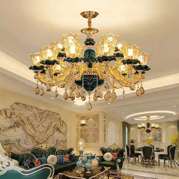 Apparecchio europeo Lampadario di cristallo color champagne Soggiorno Lussuoso ristorante atmosferico Lampade a sospensione Illuminazione della camera da letto