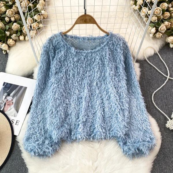 Frauenpullover Koreanische Mode Pullover Frauen Gestrickte Oansatz Laterne Hülse Weibliche Pullover 2023 Herbst Damen Elegante Casual Tops Drop