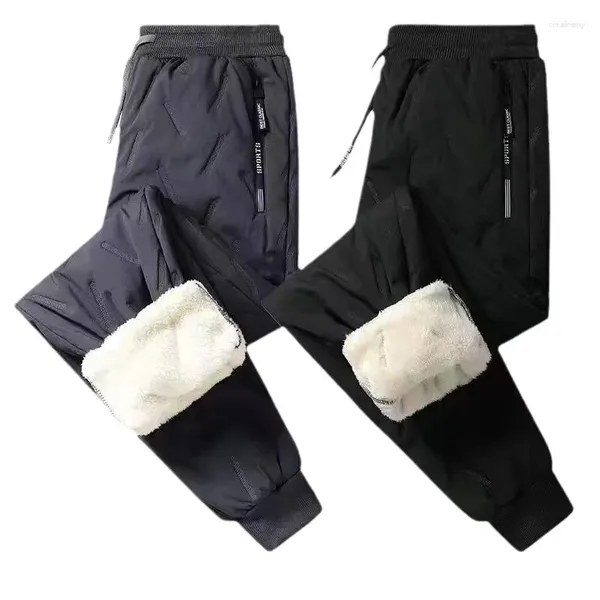 Pantaloni da uomo Autunno Inverno Antivento Resistente al freddo Cargo Peluche Addensato in pile di agnello Pantaloni caldi con coulisse da uomo