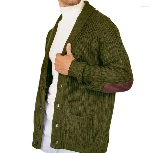 Giacche da uomo Maglieria Autunno/Inverno Cappotto Colletto polo Manica lunga Cardigan Maglione Moda Giunzioni in pelle scamosciata Abbigliamento da uomo