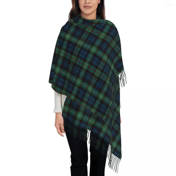 Lenços tartan rústico verde e azul preto relógio xadrez lenço de férias para mulheres inverno outono pashmina xale envoltório verificação grande