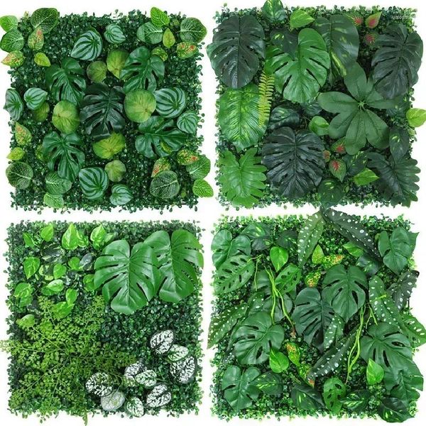 Flores decorativas 50x50cm 3d plantas artificiais painel de parede plástico planta falsa ao ar livre gramado verde decoração de casa estética jardim de casamento