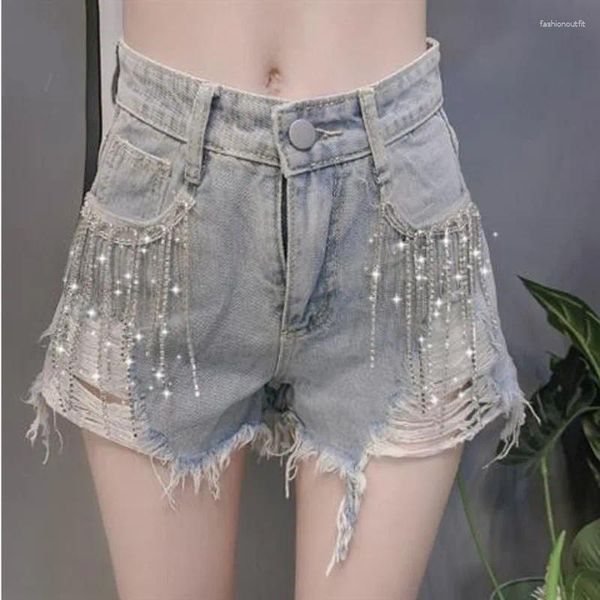 Frauen Jeans 2024 Sommer Ripped Kurze Frauen Hohe Taille Diamant Quaste Y2k Casual Bottoms Für Damen Denim Shorts Kleidung weiblich