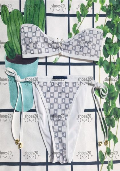 Beyaz ekose bikinis hipster yastıklı push up women039s tasarımcı mayolar açık bandaj plajı en kaliteli kapalı banyo lüks8947720