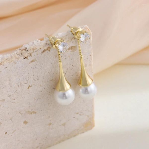 Ohrstecker 18 Karat vergoldet Mode Wassertropfen Perle Für Frauen Trendy Mädchen Ohrring Weibliche Partei Schmuck Großhandel