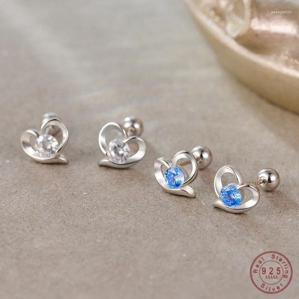 Orecchini a bottone in argento sterling 925 coreano semplice dolce zircone cuore per donna ragazza elegante tutti i giorni con accessori per gioielli