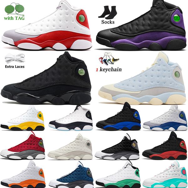 Balck Cat Homens Jumpman 13 Sapatos de Basquete Mulher 13s Lobo Branco Cinza Christopher Wallace Definindo Momentos Hyper Royal História do Tribunal de Voo Roxo Sneakers Eur 36-47