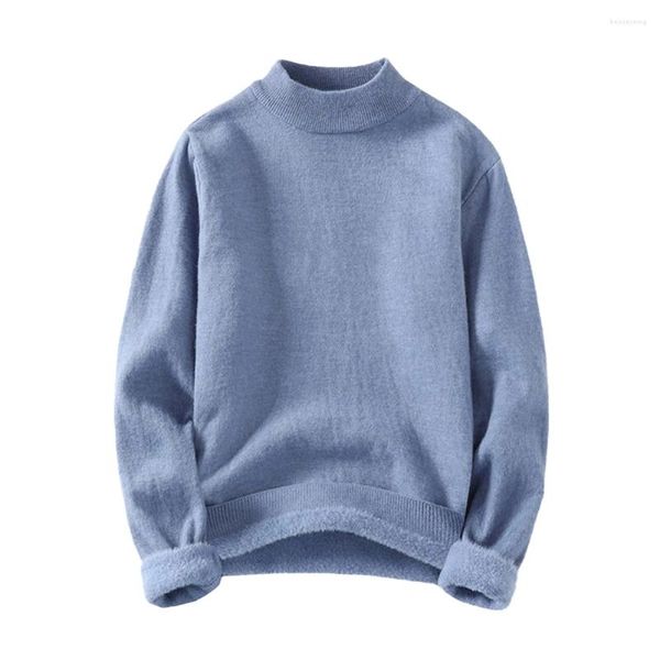 Männer Pullover Winter Warme Fleece Mock Neck Solide Strickwaren Pullover Langarm Gestrickte Pullover Tops Casual Männer Kleidung